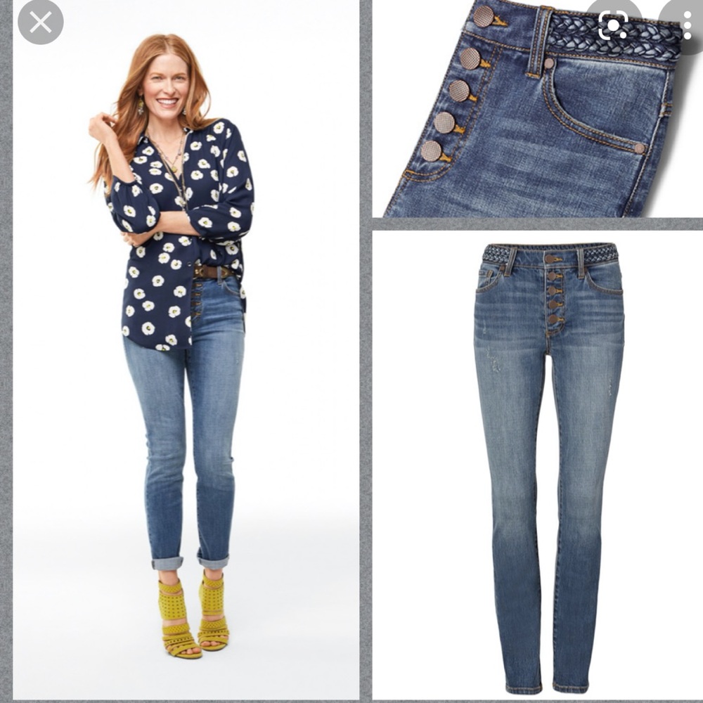 Cabi Button Fly Skinny Braided Waist Jeans